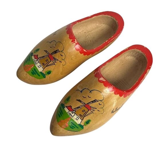 Vintage Hand Painted Holland Windmill Wooden Dutch Clogs - Picture 15 of 16